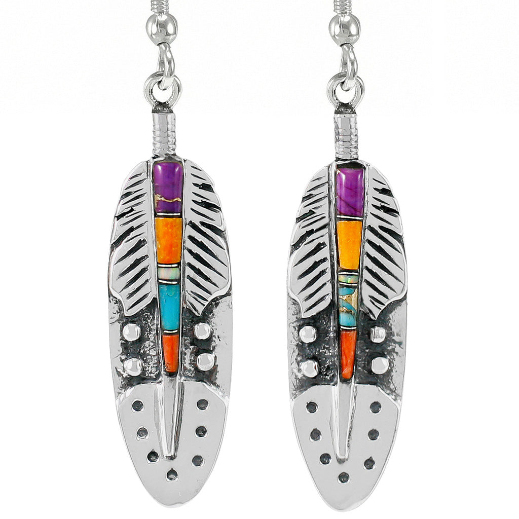 Multicolor Feather Earrings Sterling Silver E1244-C00