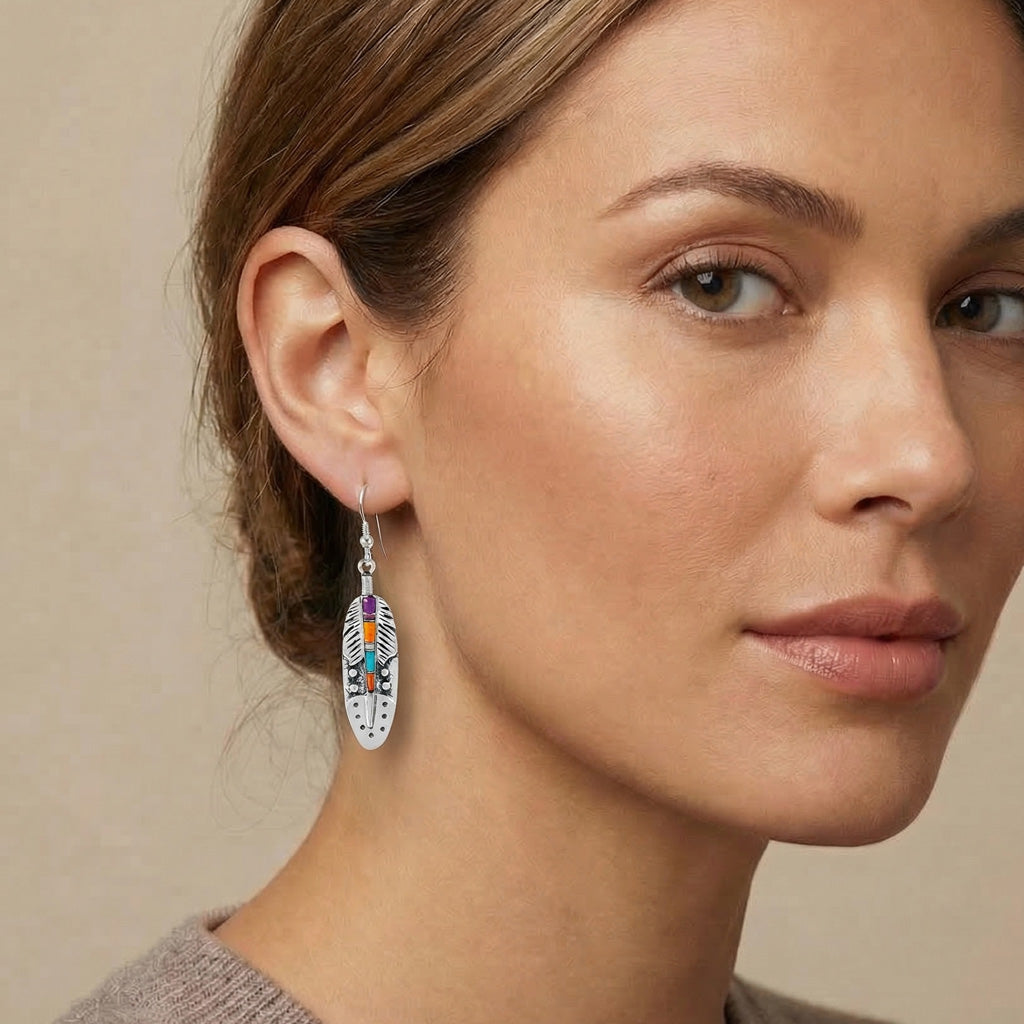 Multicolor Feather Earrings Sterling Silver E1244-C00