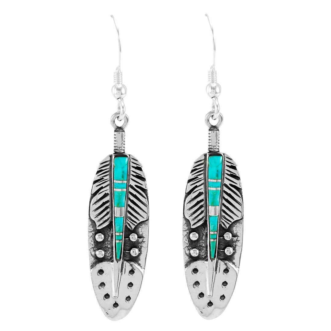 Sterling Silver Feather Earrings Turquoise E1244-C05