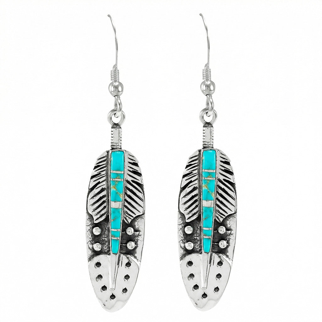 Sterling Silver Feather Earrings Turquoise E1244-C05