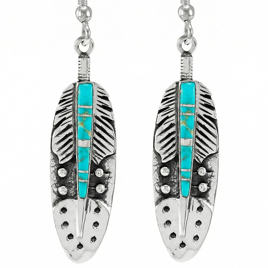 Sterling Silver Feather Earrings Turquoise E1244-C05