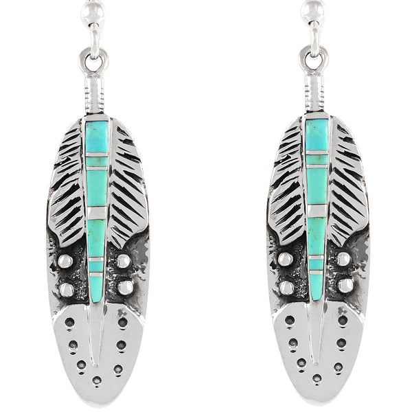 Sterling Silver Feather Earrings Turquoise E1244-C05