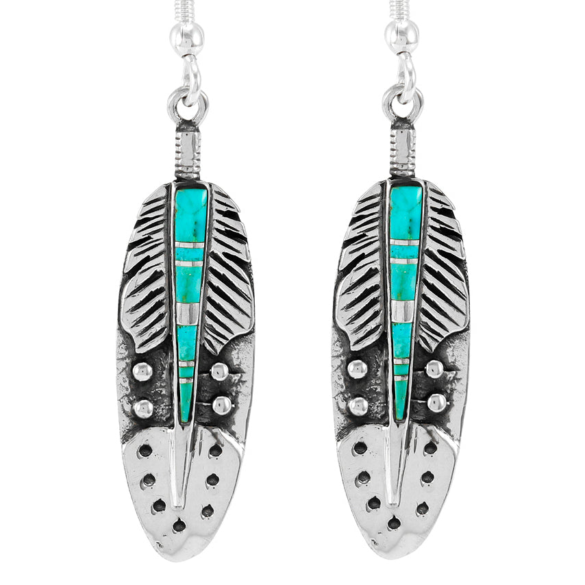 Sterling Silver Feather Earrings Turquoise E1244-C05