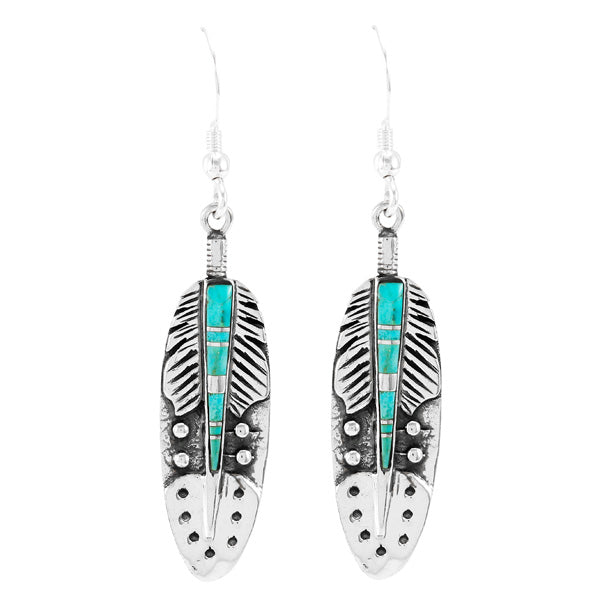 Sterling Silver Feather Earrings Turquoise E1244-C05