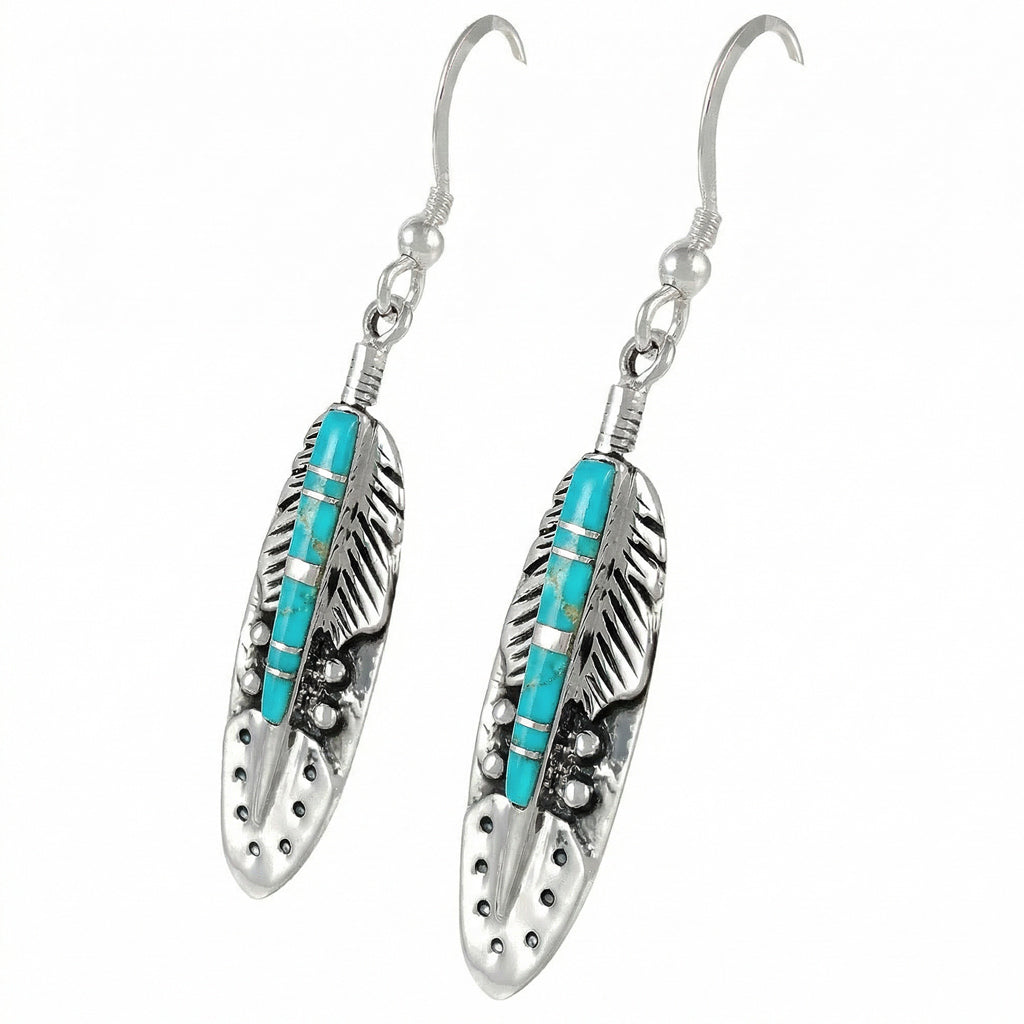 Sterling Silver Feather Earrings Turquoise E1244-C05