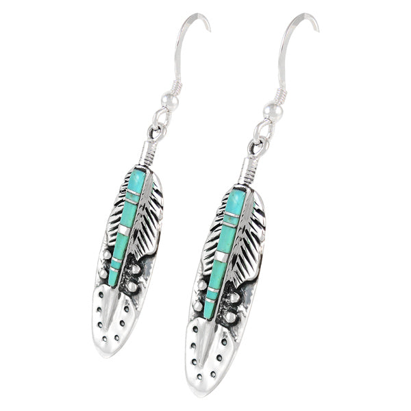 Sterling Silver Feather Earrings Turquoise E1244-C05