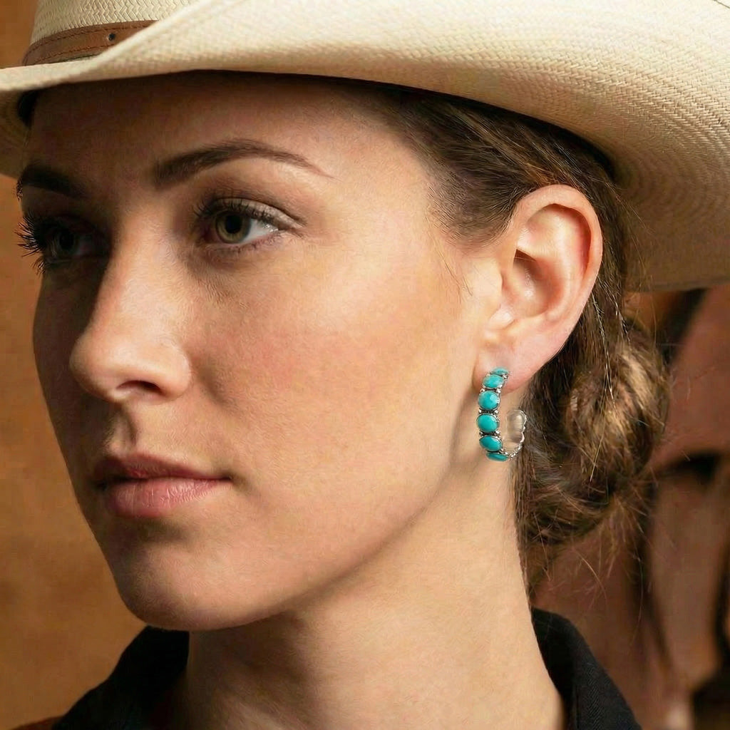 Turquoise Hoop Earrings SilverBronzé E1245-SB-C75