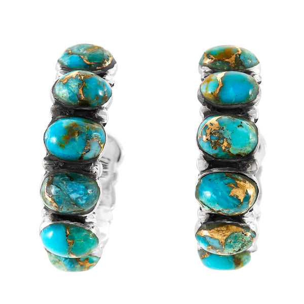 Matrix Turquoise Hoop Earrings Sterling Silver E1245-C84