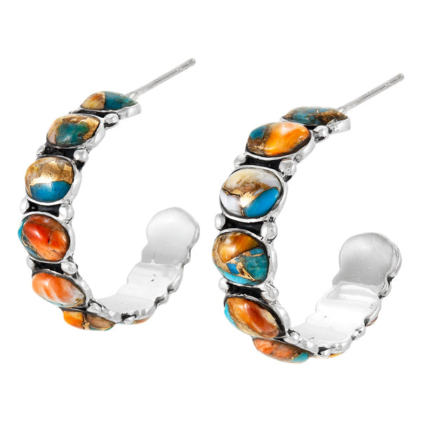 Spiny Turquoise Hoop Earrings Sterling Silver E1245-C89