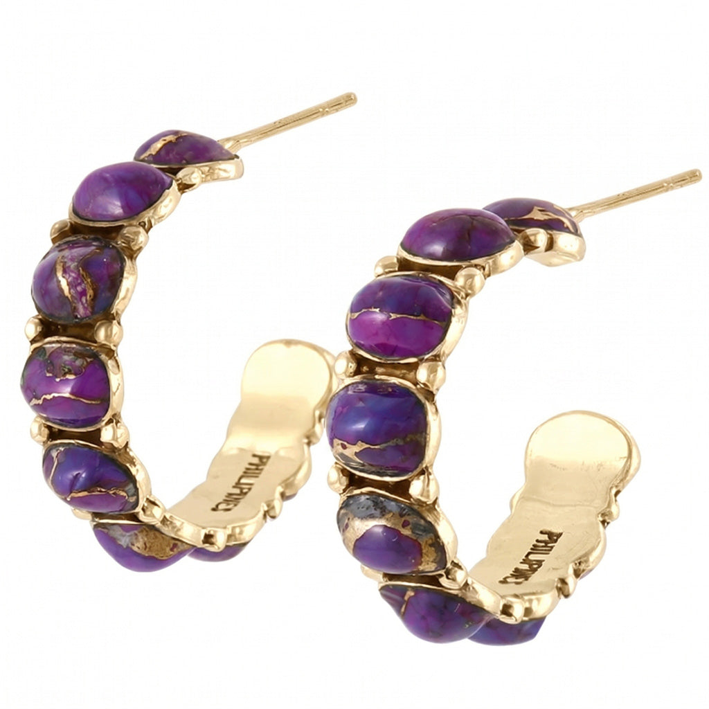 Purple Turquoise Hoop Earrings GoldCopper E1245-GB-C77