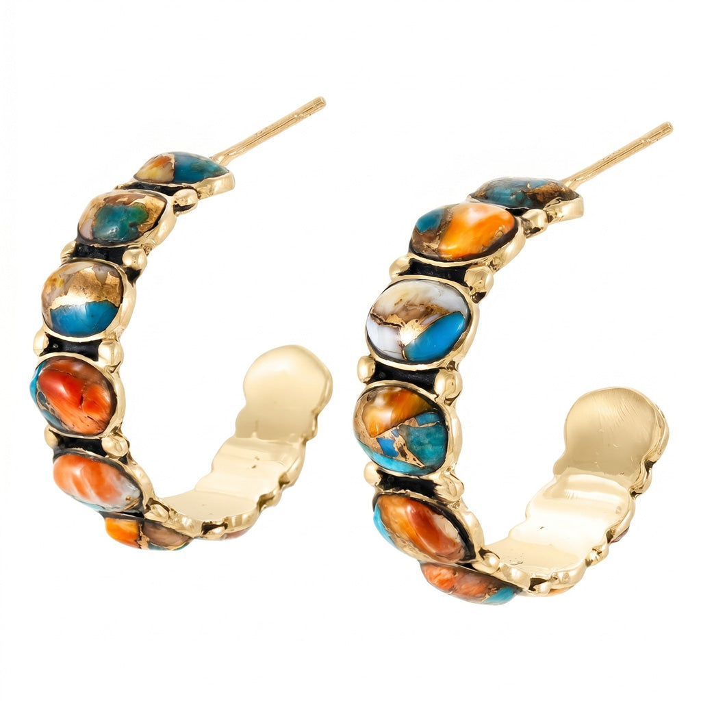 Spiny Turquoise Hoop Earrings GoldCopper E1245-GB-C89