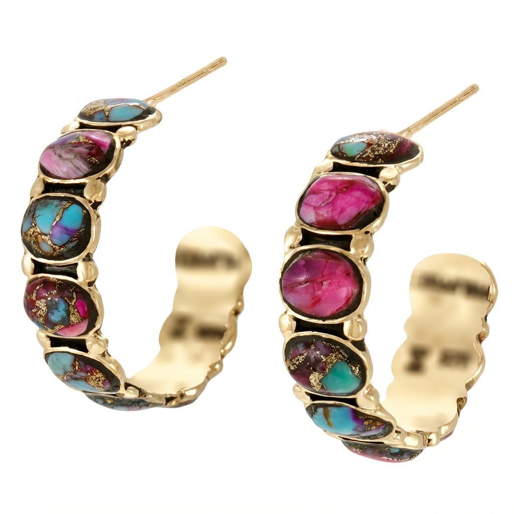 Rainbow Spiny Turquoise Hoop Earrings GoldCopper E1245-GB-C91