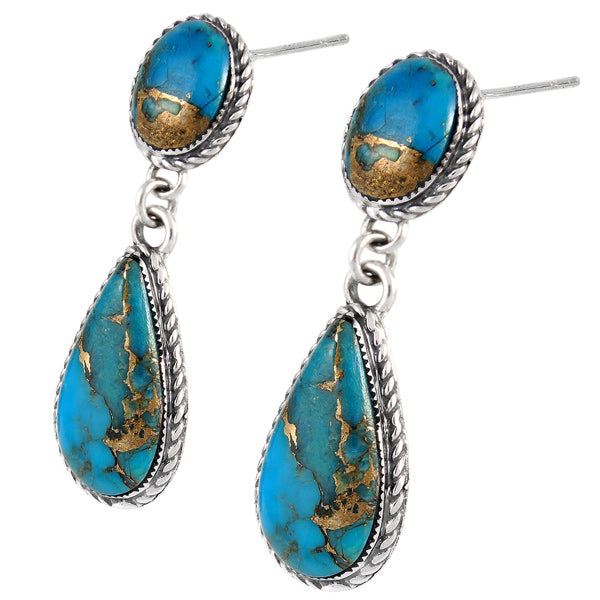 Sterling Silver Earrings Matrix Turquoise E1247-C84