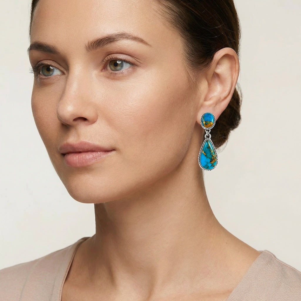 Sterling Silver Earrings Matrix Turquoise E1247-C84