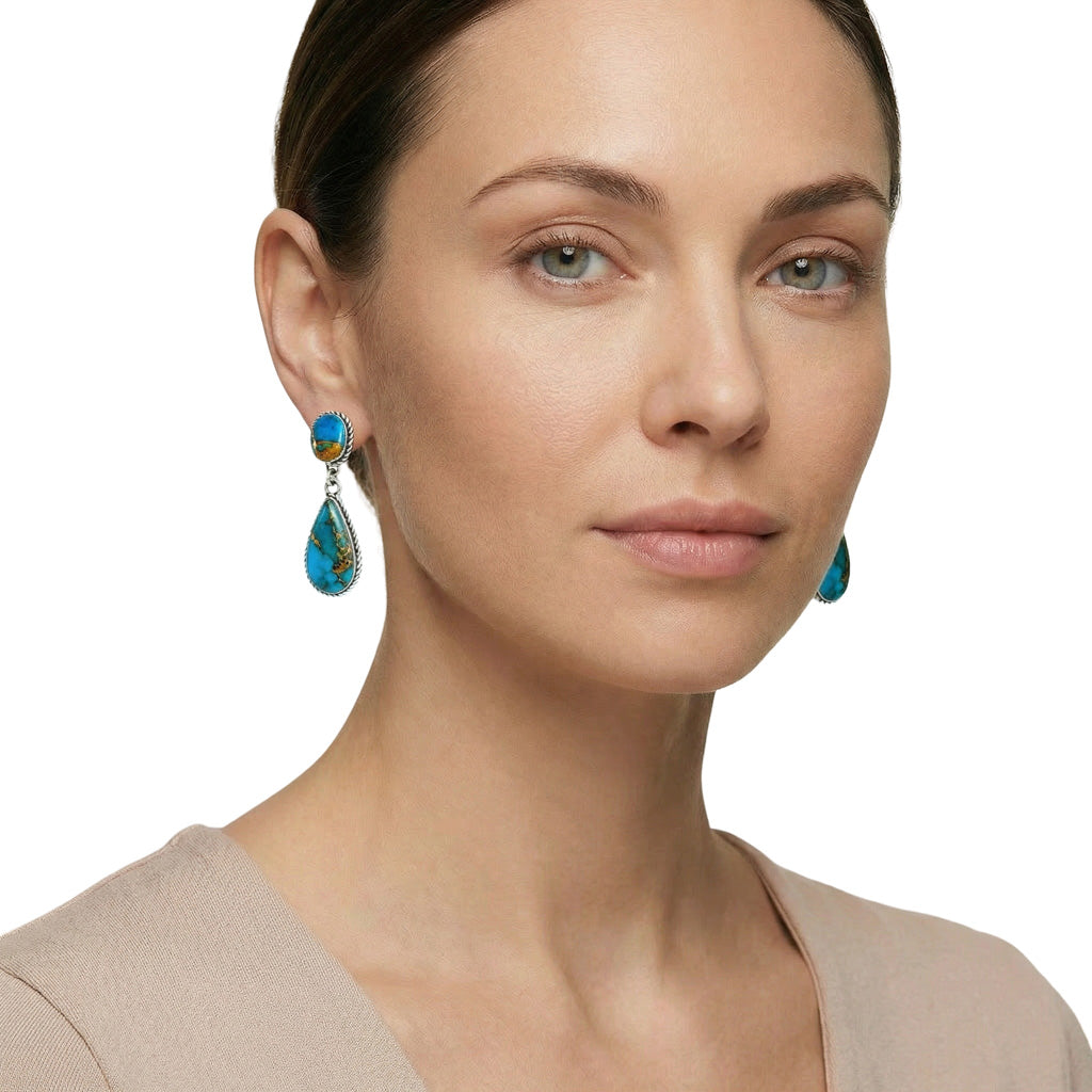 Sterling Silver Earrings Matrix Turquoise E1247-C84