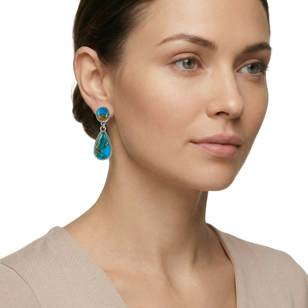 Sterling Silver Earrings Matrix Turquoise E1247-C84