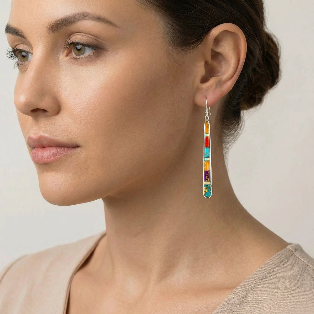 Multicolor Drop Earrings Sterling Silver E1250W-C00