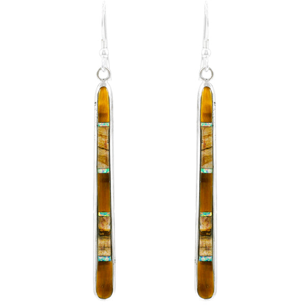 Tiger Eye Gemstone Drop Earrings Sterling Silver E1250W-C34