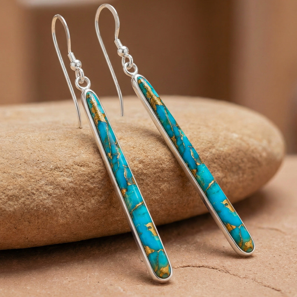 Sterling Silver Drop Earrings Matrix Turquoise E1250W-C84
