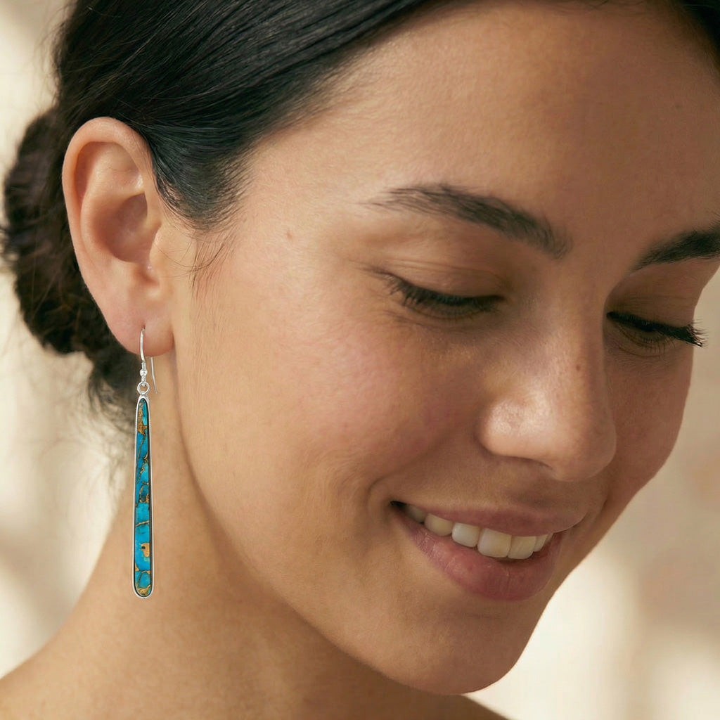 Sterling Silver Drop Earrings Matrix Turquoise E1250W-C84