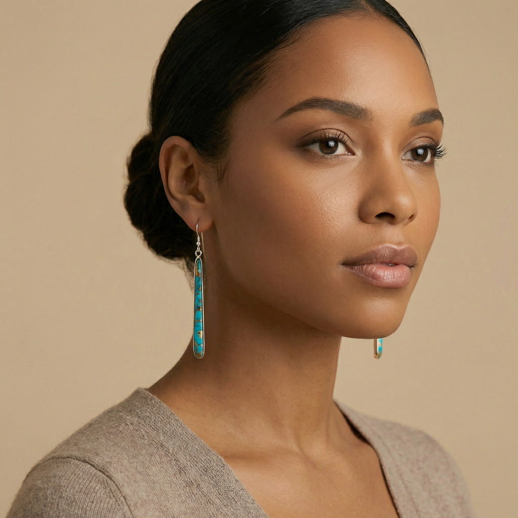 Sterling Silver Drop Earrings Matrix Turquoise E1250W-C84