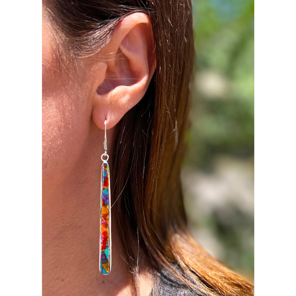 Rainbow Spiny Turquoise Earrings Sterling Silver E1250W-C91