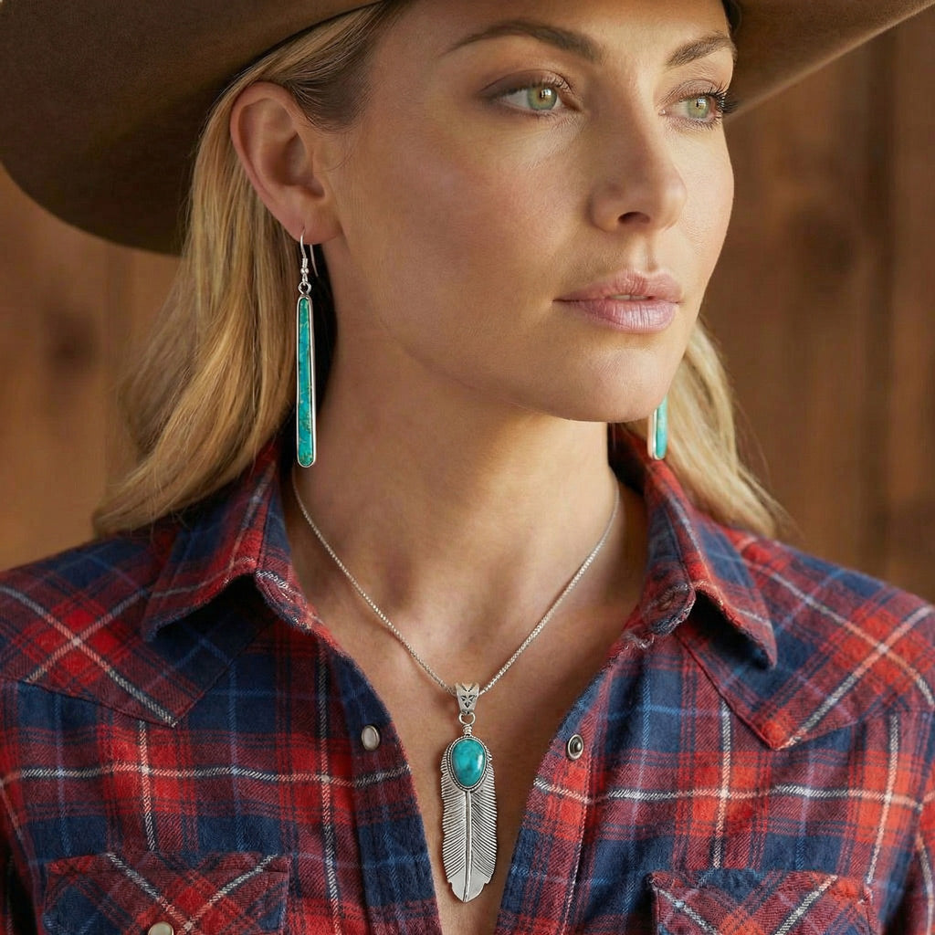 Sterling Silver Feather Pendant Turquoise P3190-LG-C75