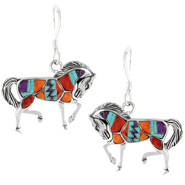 Sterling Silver Horse Earrings Multicolor E1252-C30