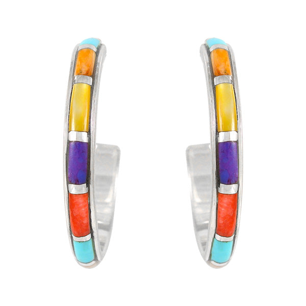 Sterling Silver Hoop Earrings Multi Gemstones E1255-C01