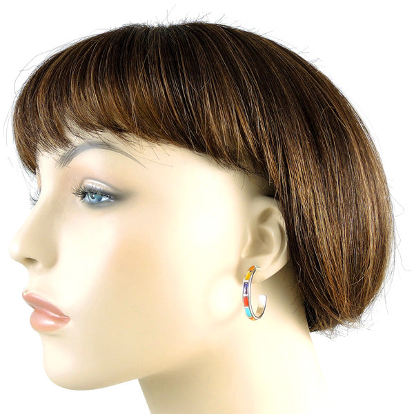 Sterling Silver Hoop Earrings Multicolor E1255-C01