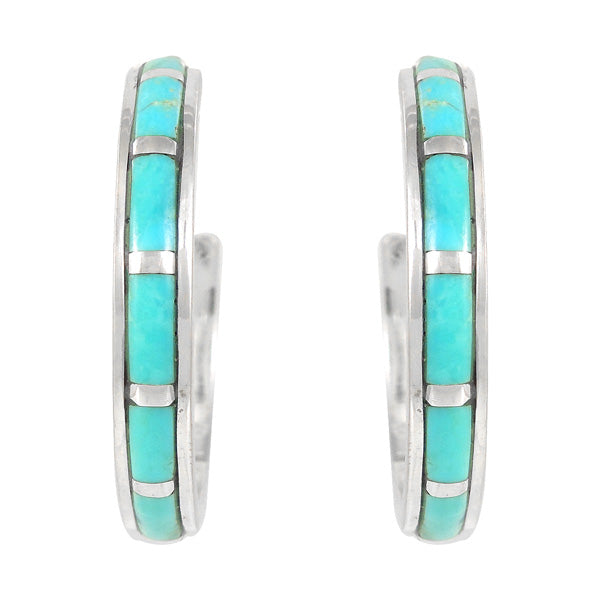 Sterling Silver Hoop Earrings Turquoise E1255-C05