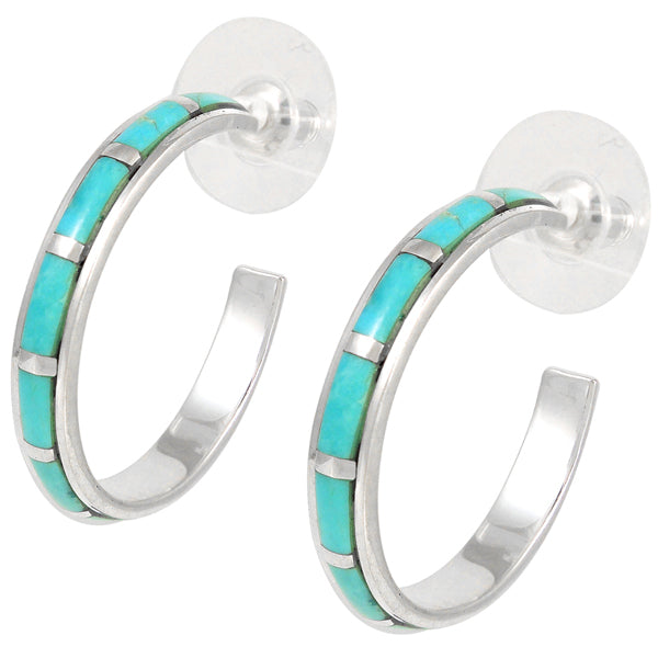 Sterling Silver Hoop Earrings Turquoise E1255-C05