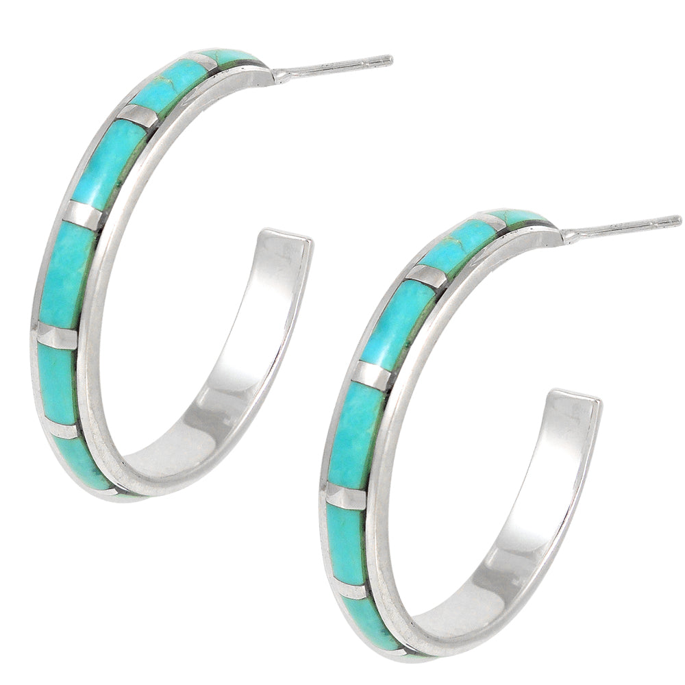 Sterling Silver Hoop Earrings Turquoise E1255-C05