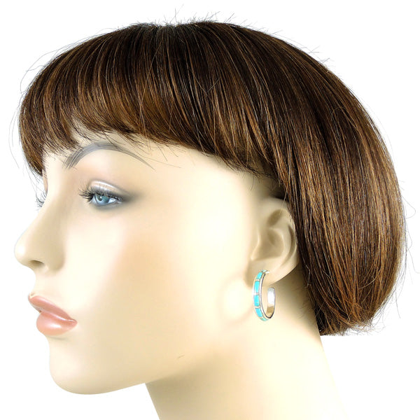Sterling Silver Hoop Earrings Turquoise E1255-C05