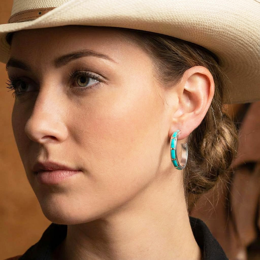 Sterling Silver Hoop Earrings Turquoise E1255-C05