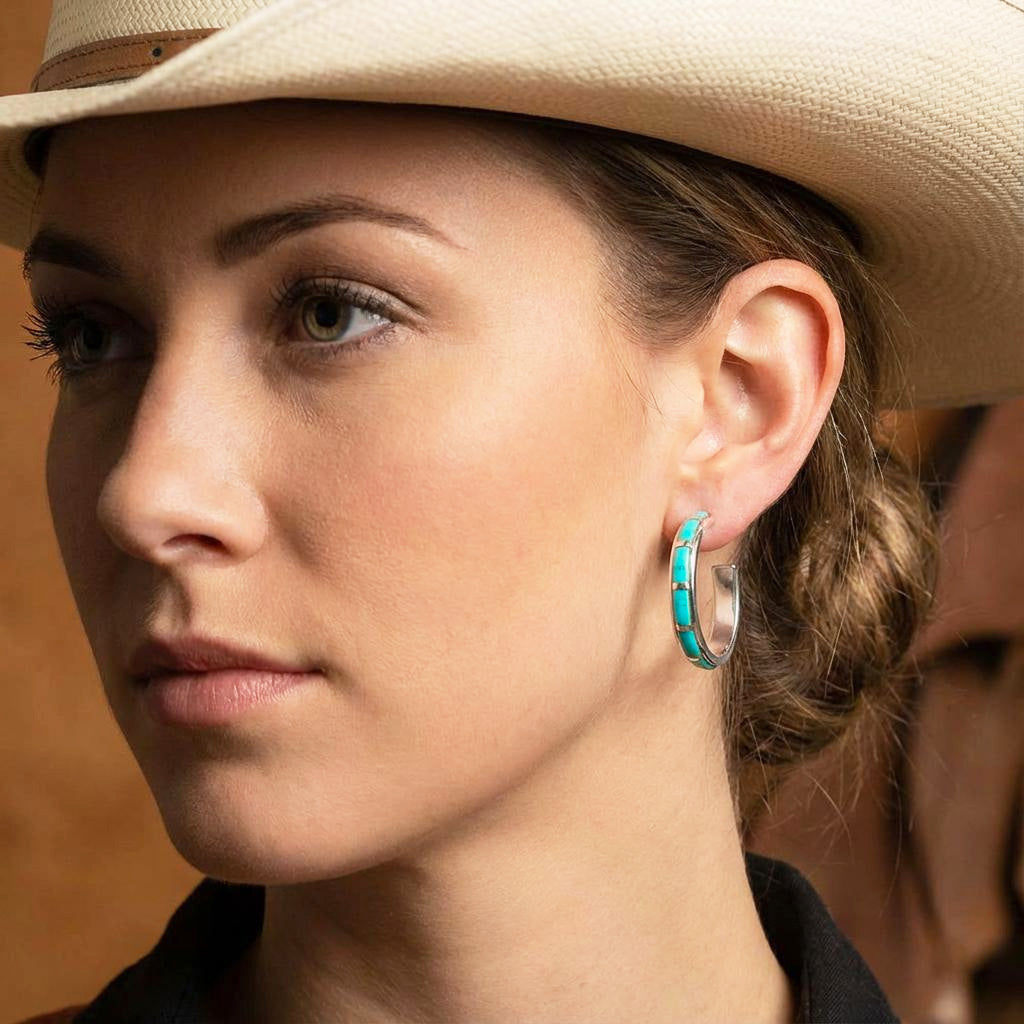 FINAL CLEARANCE - Turquoise Hoop Earrings SilveryCopper™ E1255-SB-C05