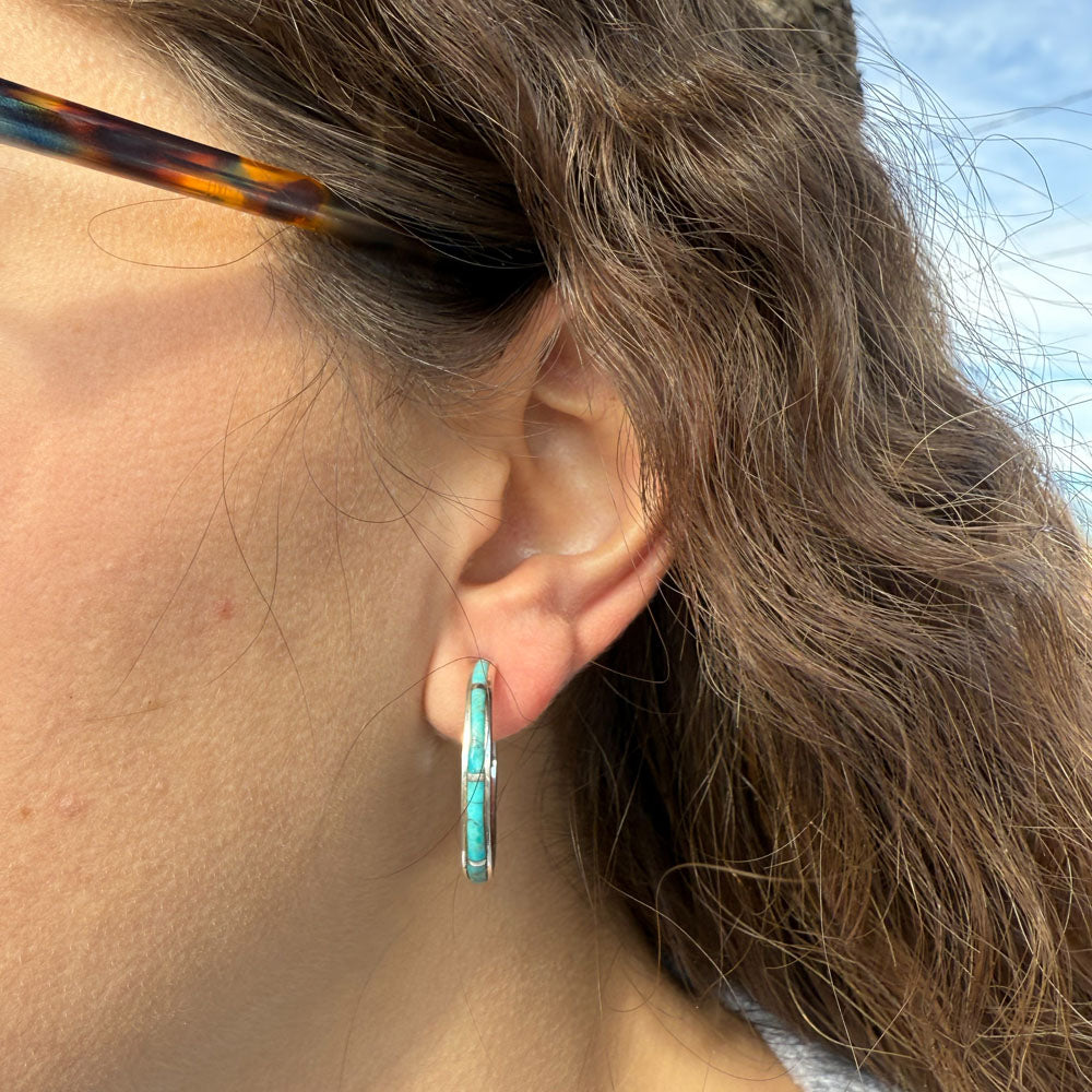 Sterling Silver Hoop Earrings Turquoise E1255-C05