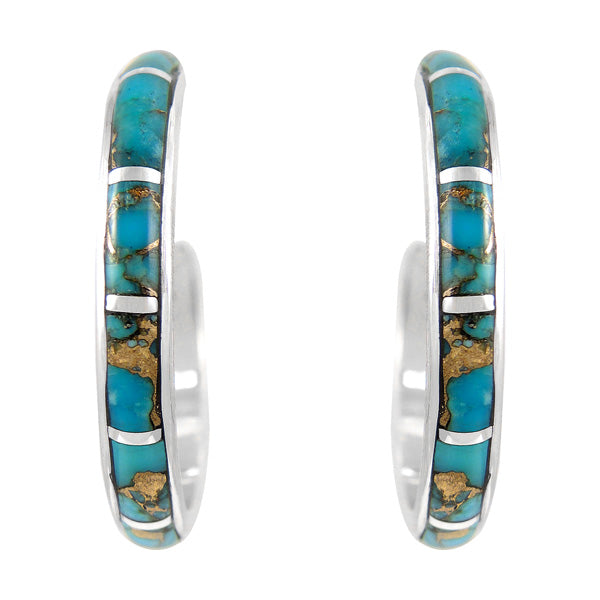 Sterling Silver Hoop Earrings Matrix Turquoise E1255-C84