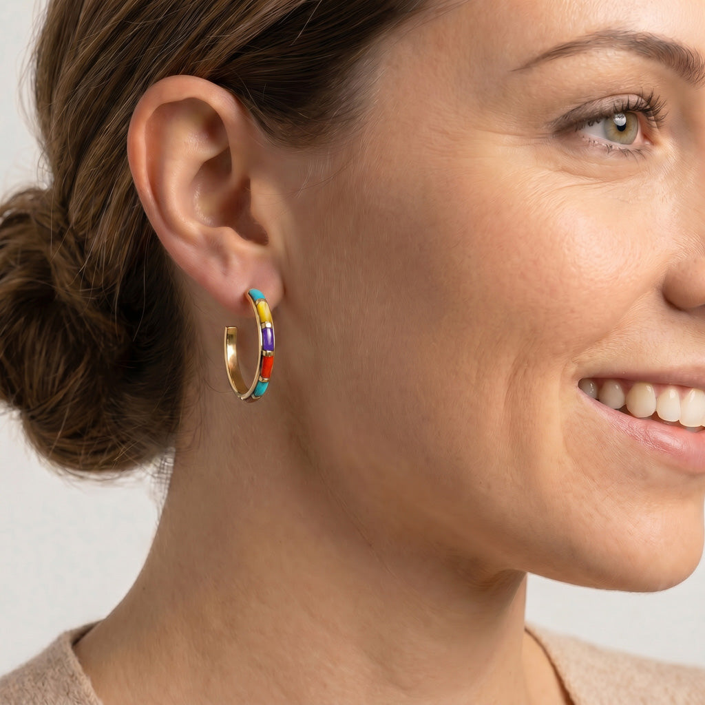 Multi Gemstone Hoop Earrings GoldCopper E1255-GB-C01