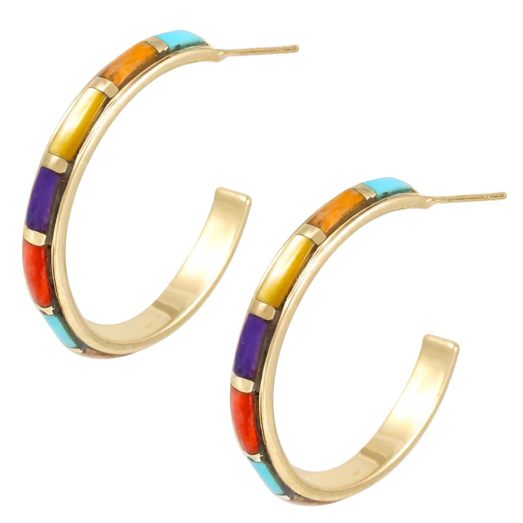 Multi Gemstone Hoop Earrings GoldCopper E1255-GB-C01