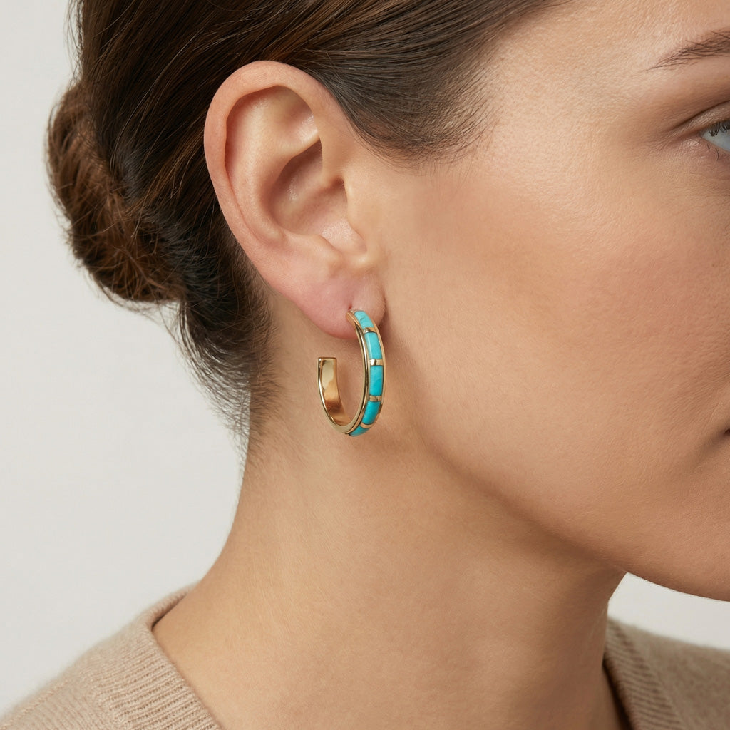 Turquoise Hoop Earrings GoldBrass E1255-GB-C05