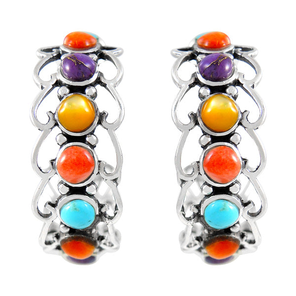 Sterling Silver Hoop Earrings Multicolor E1256-C71