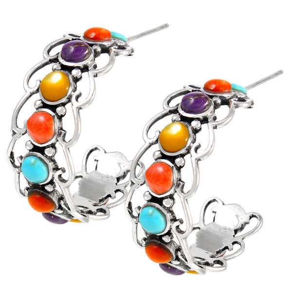 Sterling Silver Hoop Earrings Multicolor E1256-C71