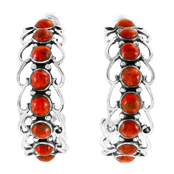 Coral Hoop Earrings Sterling Silver E1256-C74