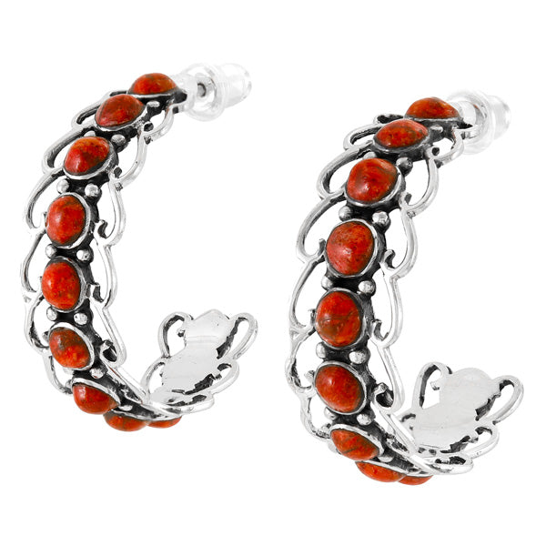 Coral Hoop Earrings Sterling Silver E1256-C74