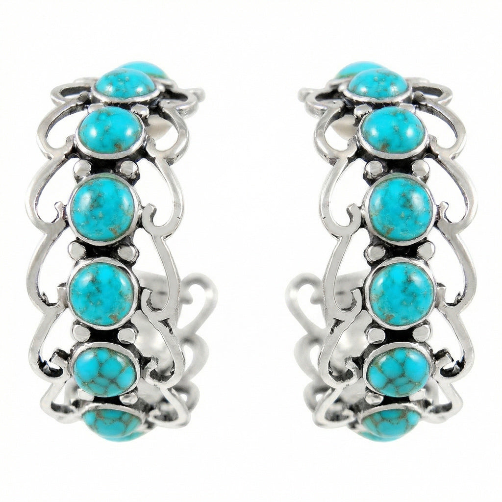 Sterling Silver Hoop Earrings Turquoise E1256-C75