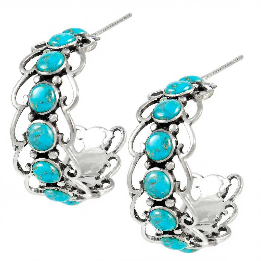 Sterling Silver Hoop Earrings Turquoise E1256-C75