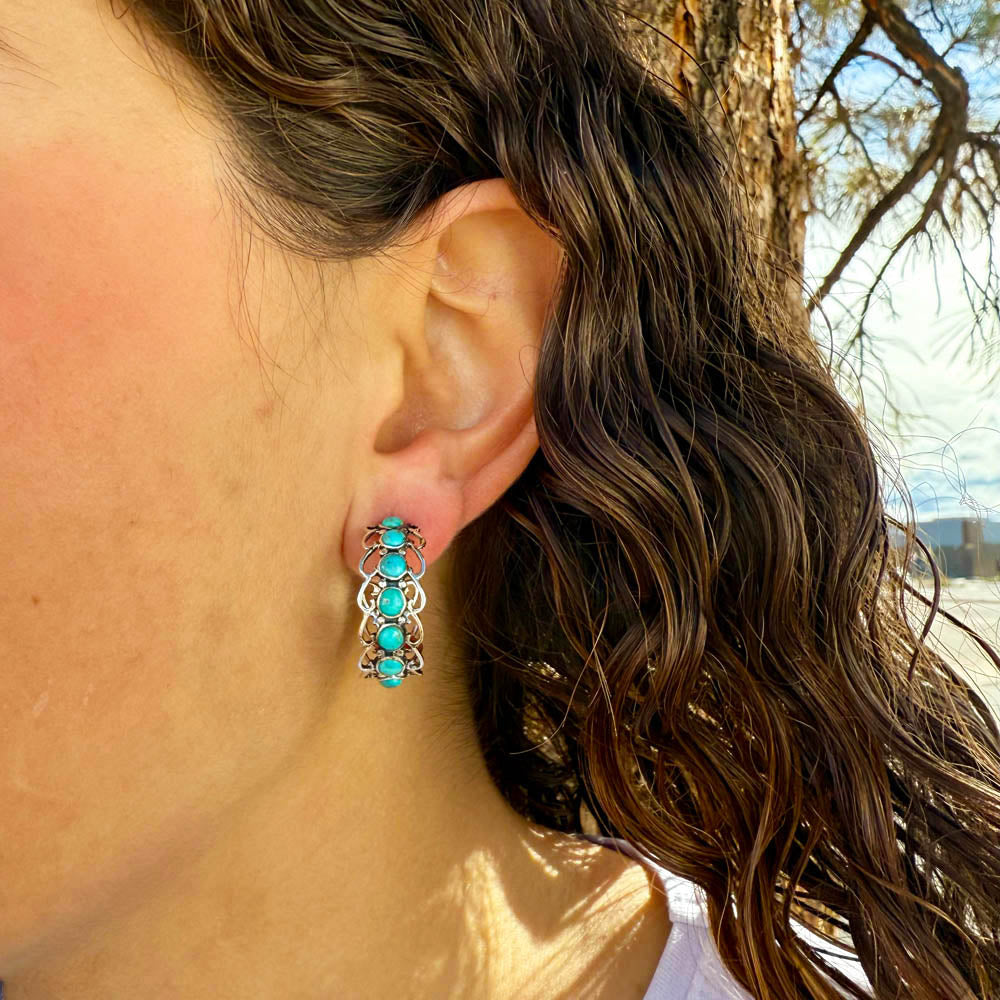 Sterling Silver Hoop Earrings Turquoise E1256-C75