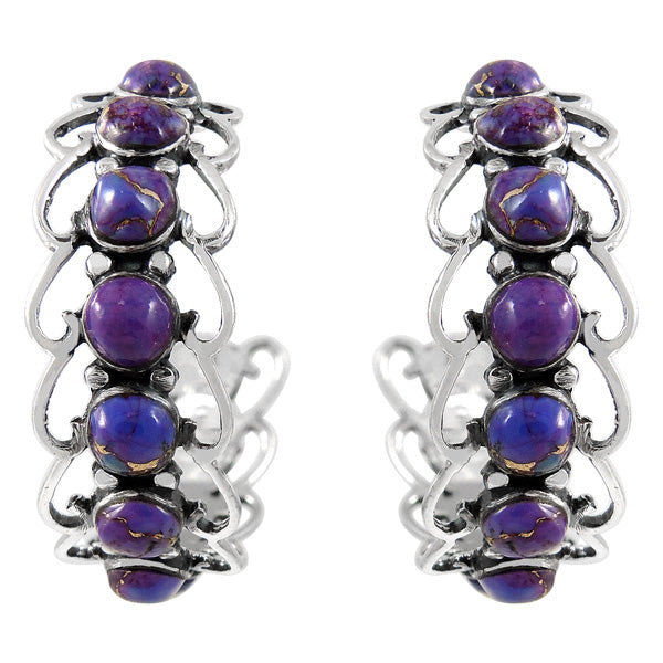 Sterling Silver Hoop Earrings Purple Turquoise E1256-C77