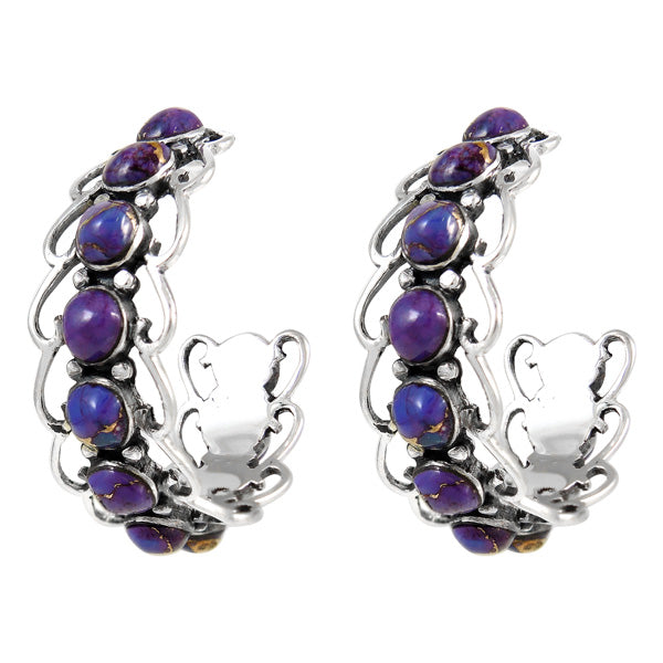 Sterling Silver Hoop Earrings Purple Turquoise E1256-C77